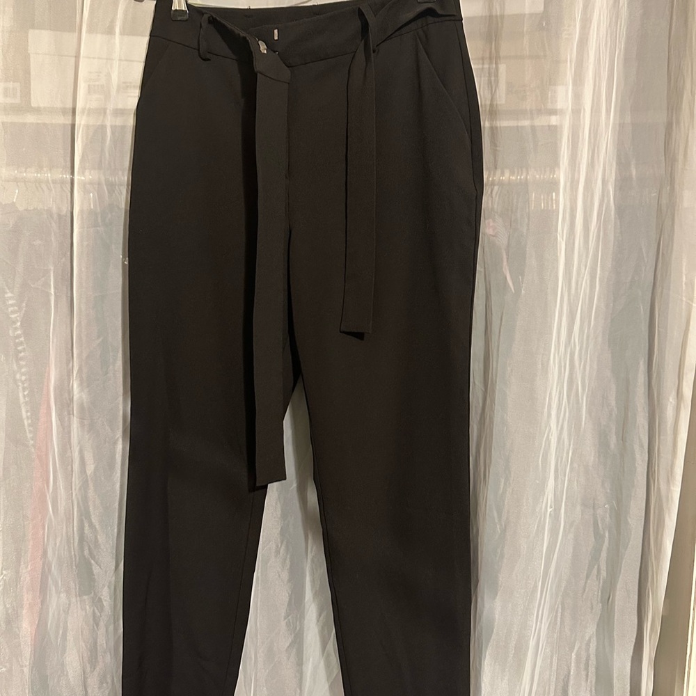 New York & Company Black Trousers Classic Straight-Leg with Tie Waist